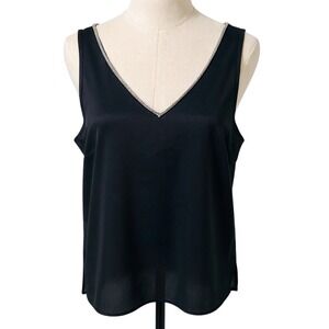 NEW Vince Camuto Women's XS Black Rhinestone V-Neck Tank Top Sleeveless Dressy
